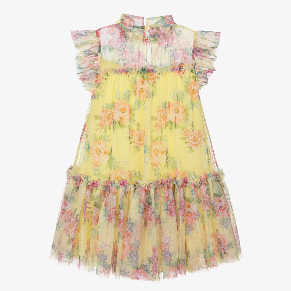 Angel's Face - Teen Girls Yellow Floral Tulle Dress | Childrensalon