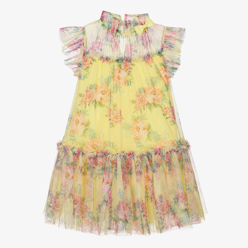 Angel's Face - Teen Girls Yellow Floral Tulle Dress | Childrensalon