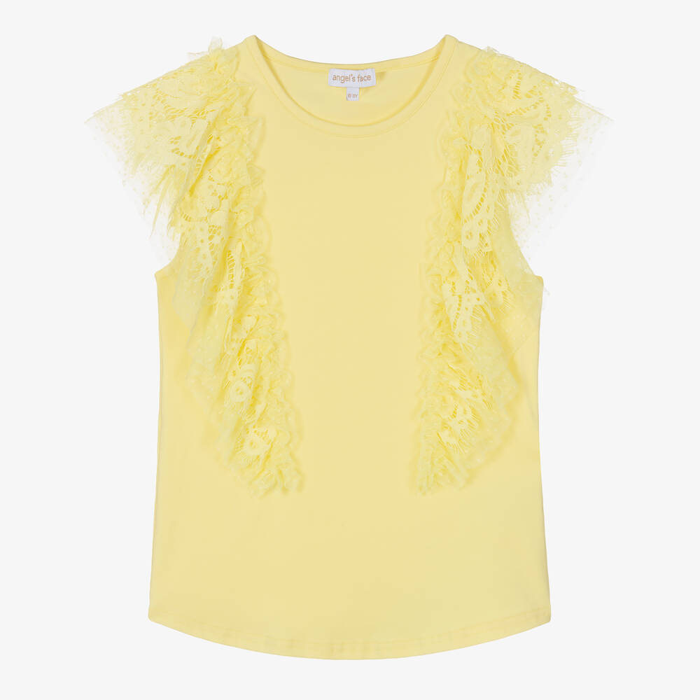 Angel's Face - Teen Girls Yellow Lace & Tulle T-Shirt | Childrensalon