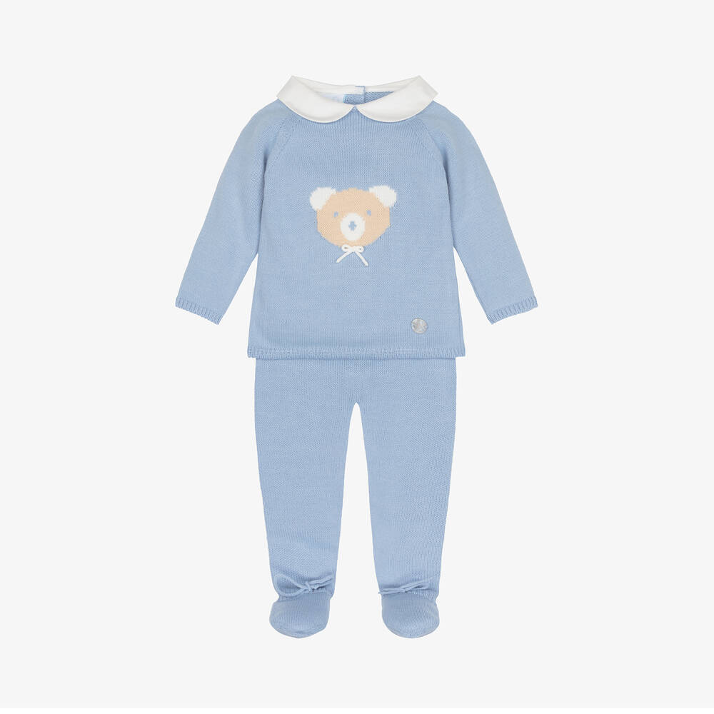 Artesanía Granlei - Baby Boys Blue Knitted 2 Piece Babygrow | Childrensalon