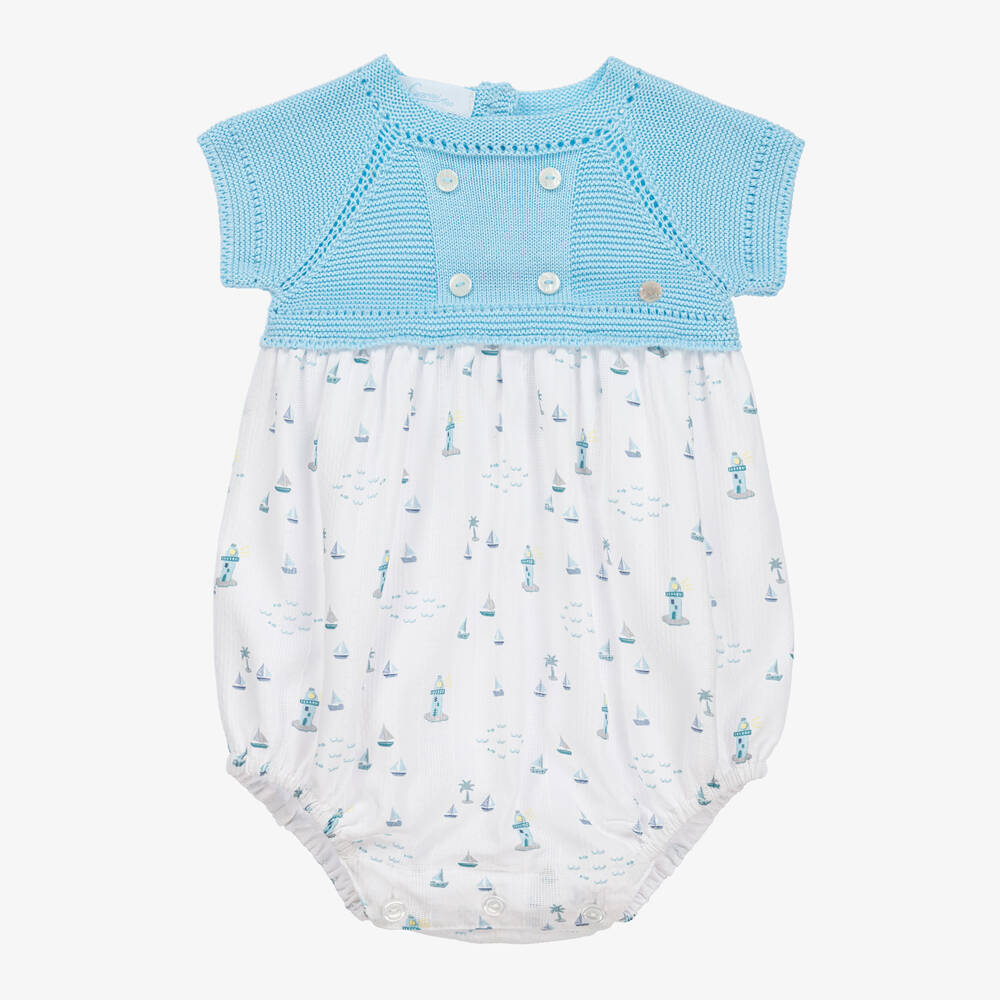 Artesanía Granlei - Baby Boys Blue Knitted Cotton Shortie | Childrensalon