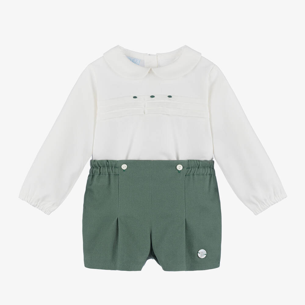 Artesanía Granlei - Baby Boys Green Twill Buster Suit | Childrensalon