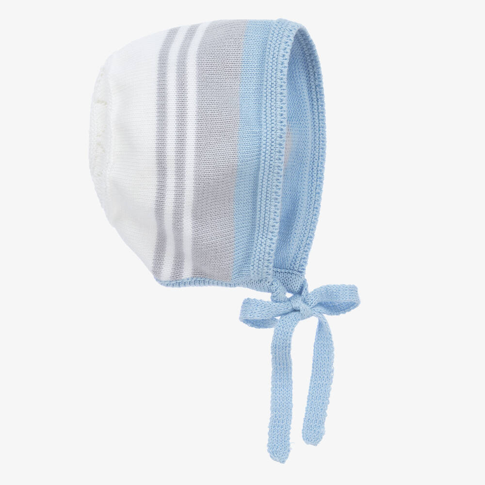 Artesanía Granlei - Bonnet gris et bleu rayé bébé garçon | Childrensalon