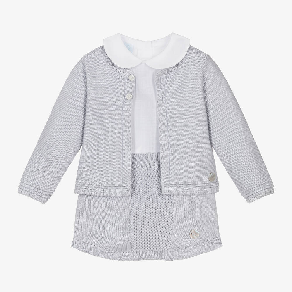 Artesanía Granlei - Baby Boys Grey Knitted Shorts Set | Childrensalon