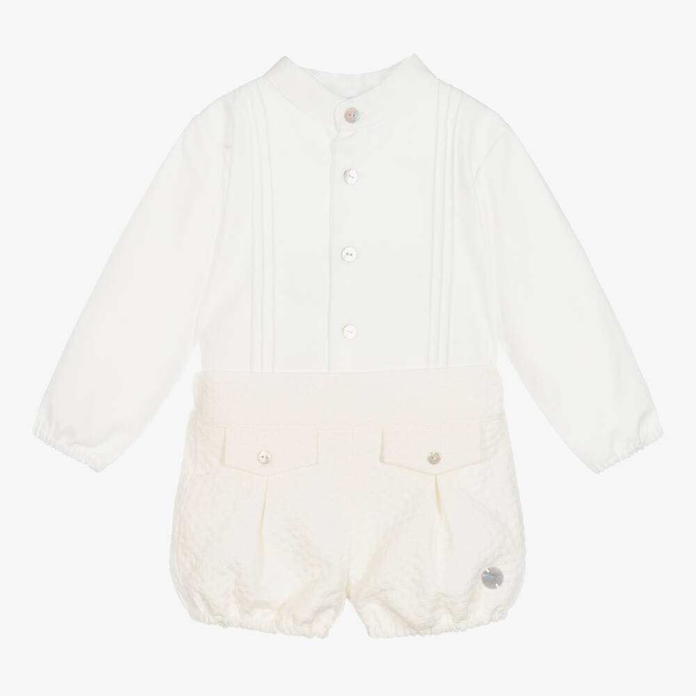 Artesanía Granlei - Baby Boys Ivory Cotton Shorts Set | Childrensalon