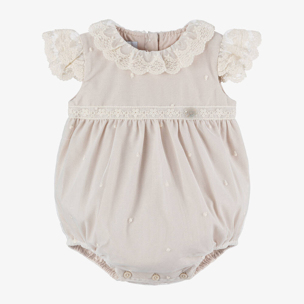 Artesanía Granlei - Baby Girls Beige Embroidered Tulle  Shortie | Childrensalon