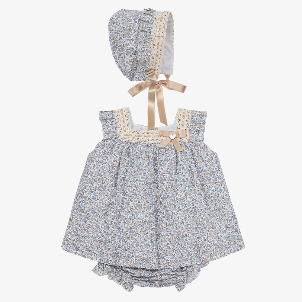 Artesania Granlei Baby Girls Blue Floral Dress Set