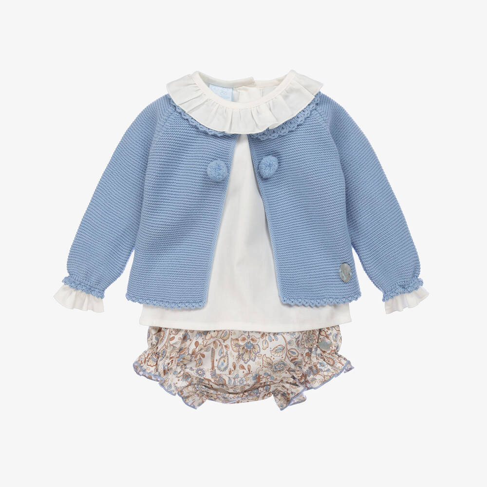 Artesania Granlei Baby Girls Blue Floral Shorts Set