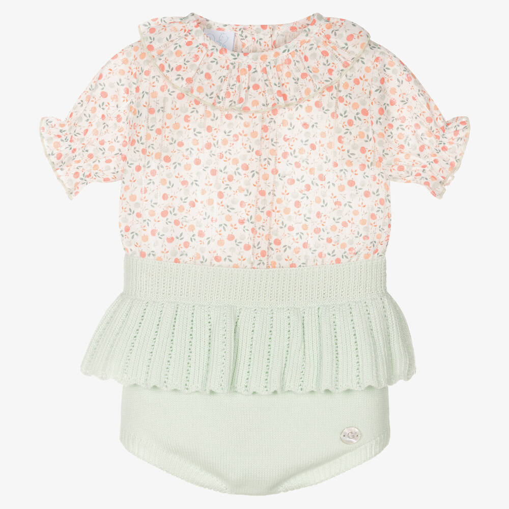Artesania Granlei Baby Girls Green Cotton Shorts Set