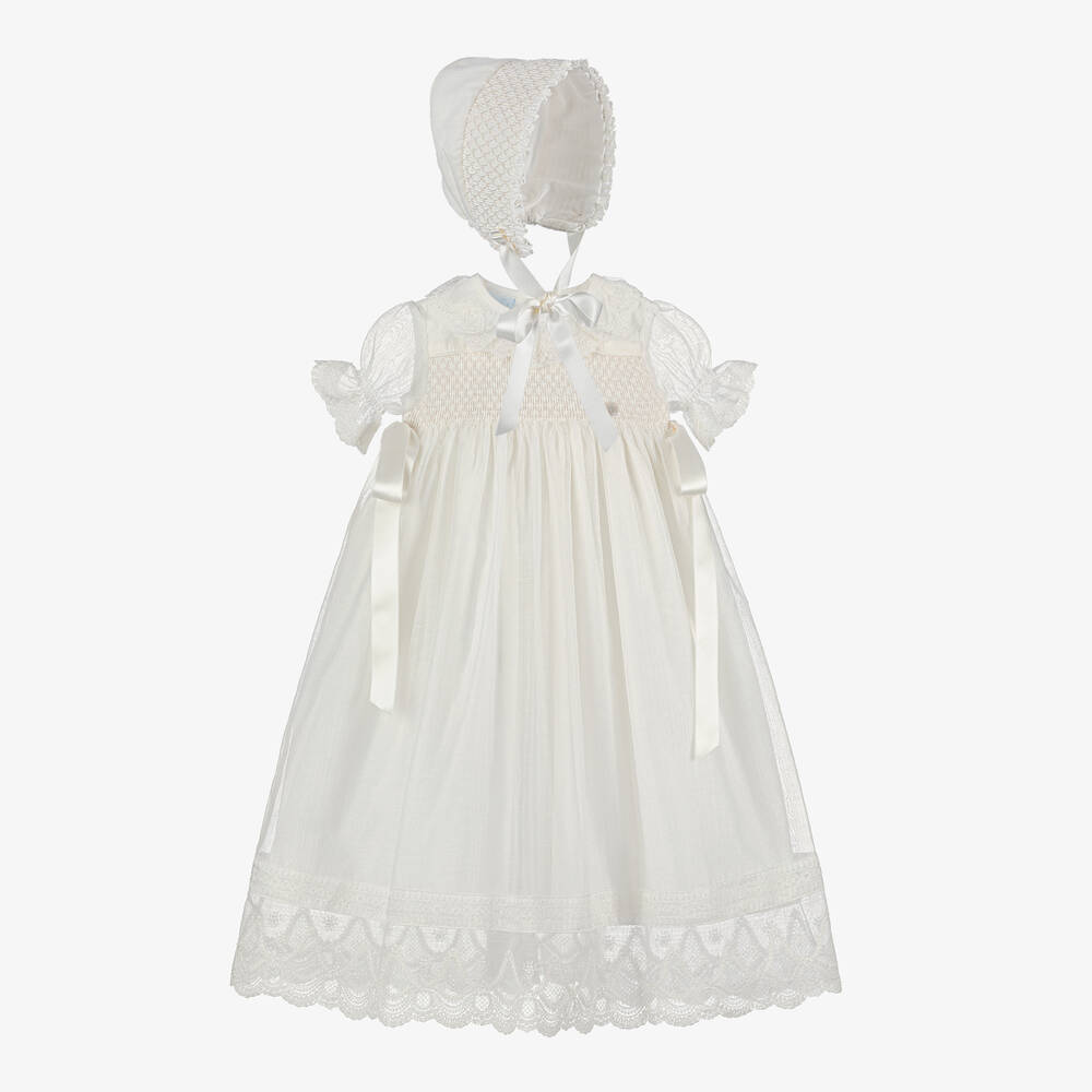 Artesanía Granlei - Baby Girls Ivory Ceremony Dress & Bonnet Set | Childrensalon