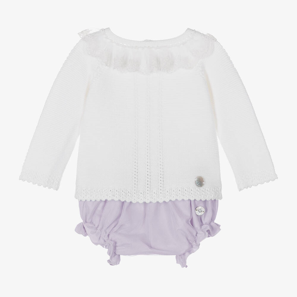 Artesanía Granlei - Baby Girls Ivory & Lilac Shorts Set | Childrensalon