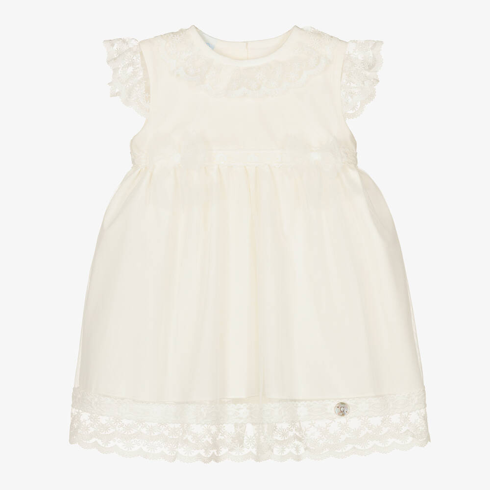 Artesania Granlei Baby Girls Ivory Tulle & Lace Dress