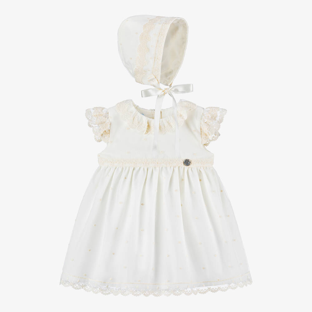 Artesanía Granlei - Кремовый комплект с платьем из тюля с кружевом для малышек | Childrensalon