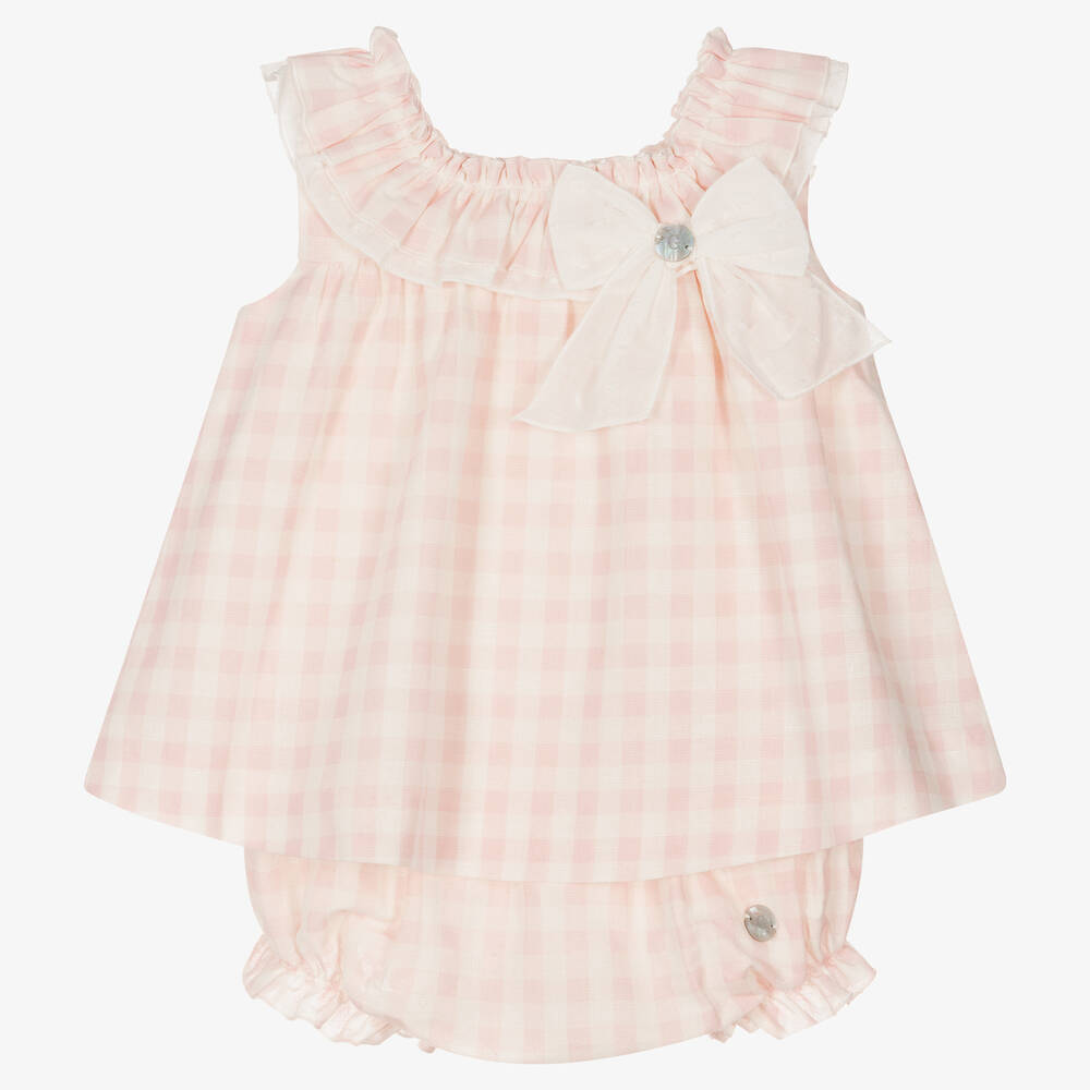 Artesania Granlei Baby Girls Pink Gingham Linen Dress