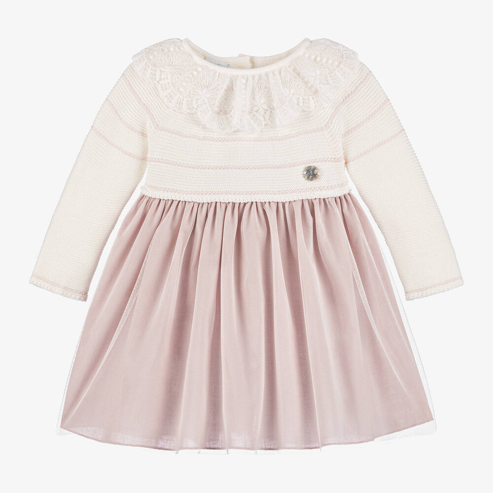 Artesania Granlei Baby Girls Pink & Ivory Tulle Dress