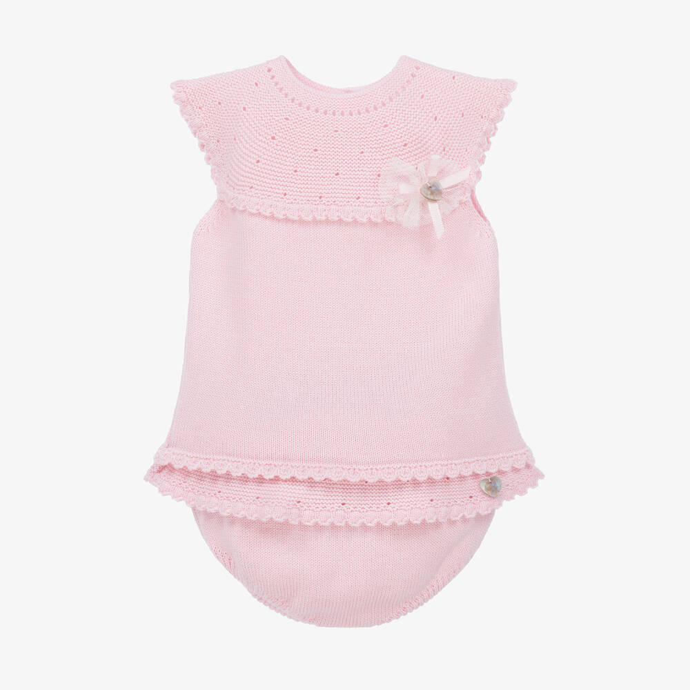 Artesanía Granlei - Baby Girls Pink Knitted Shorts Set | Childrensalon