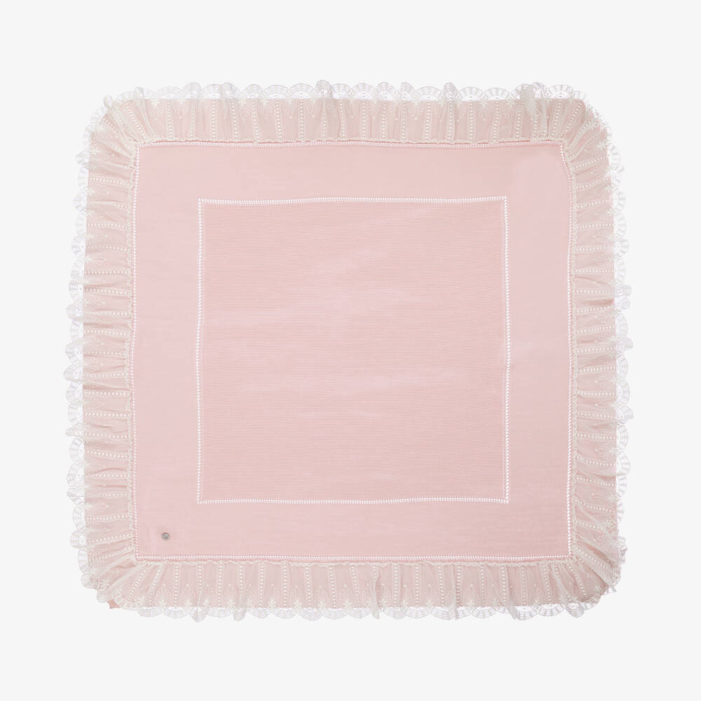 Artesania Granlei Baby Girls Pink Lace Trim Blanket (105cm)