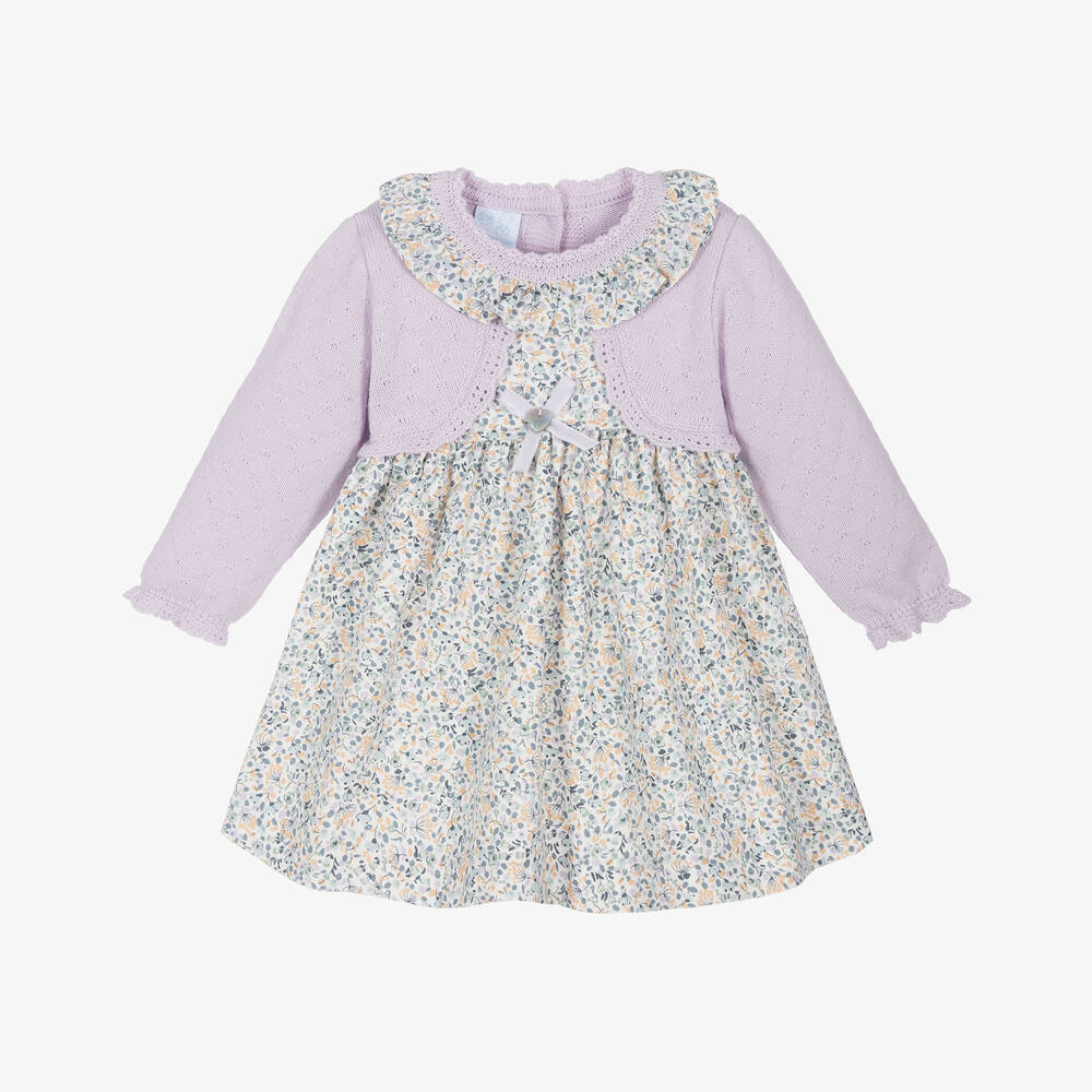 Artesanía Granlei - Baby Girls Purple Floral Knitted Dress | Childrensalon