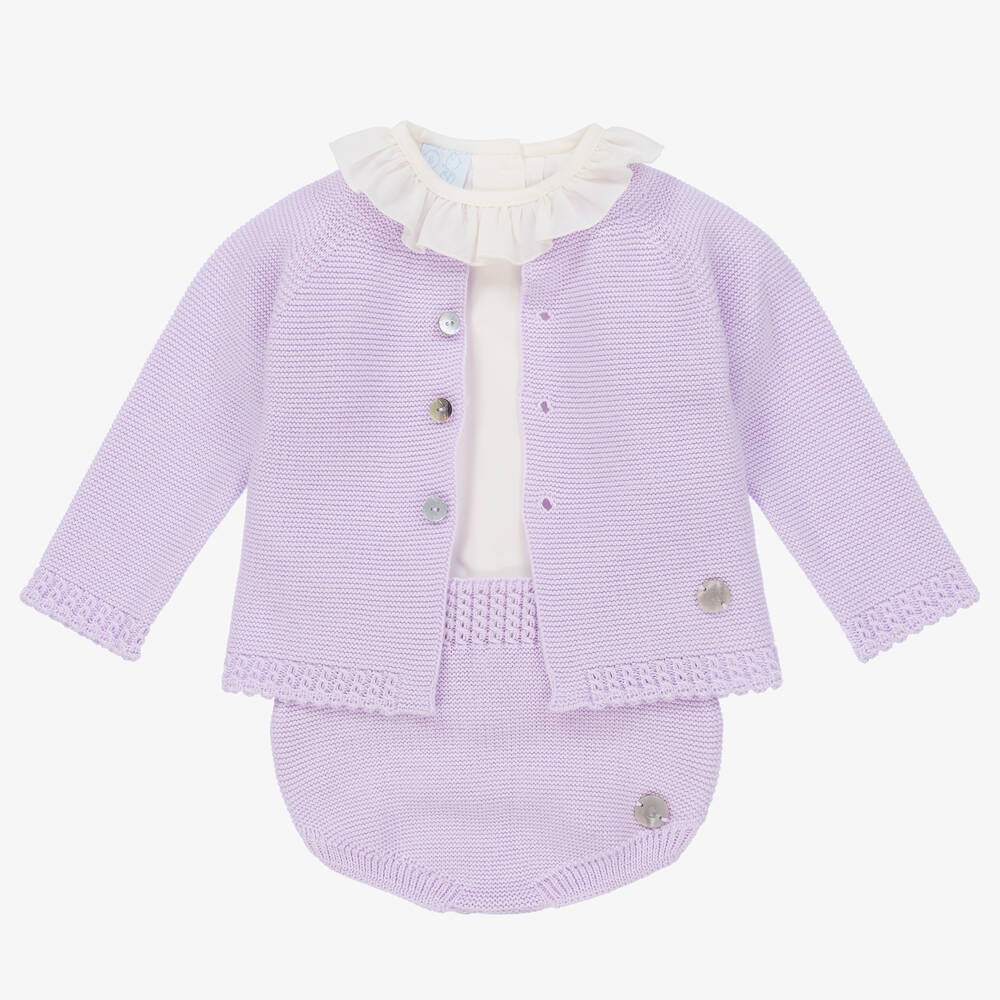 Artesania Granlei Baby Girls Purple Knit Shorts Set