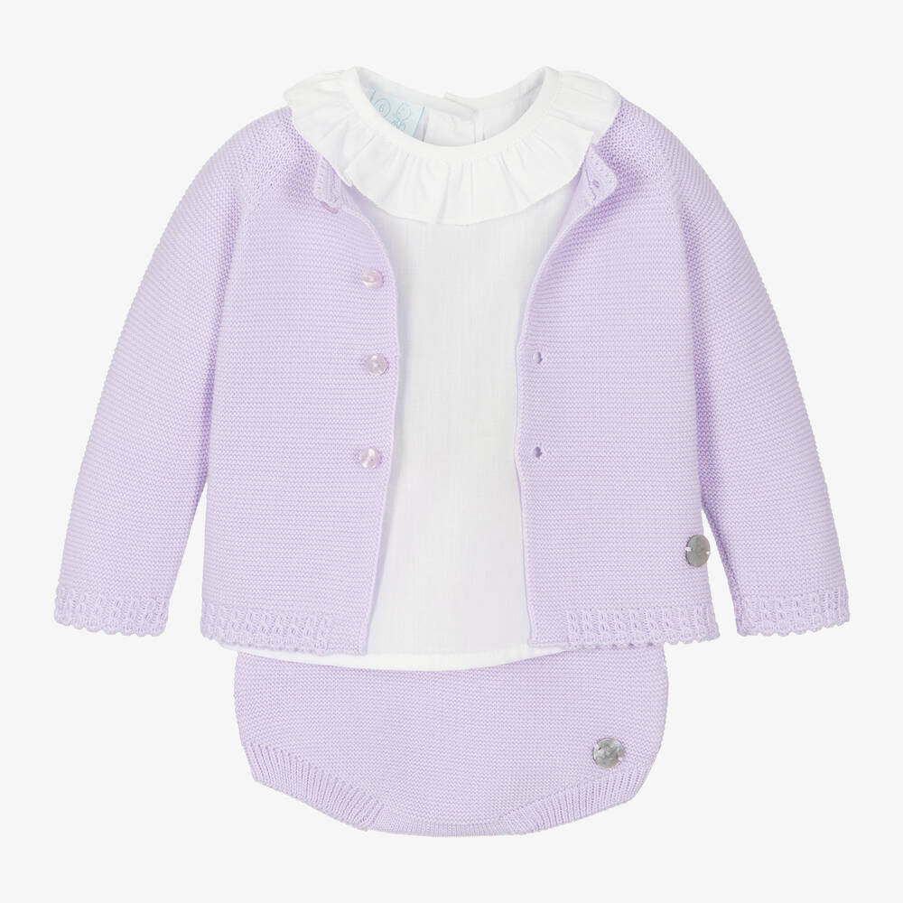Artesanía Granlei - Baby Girls Purple Knitted Shorts Set | Childrensalon