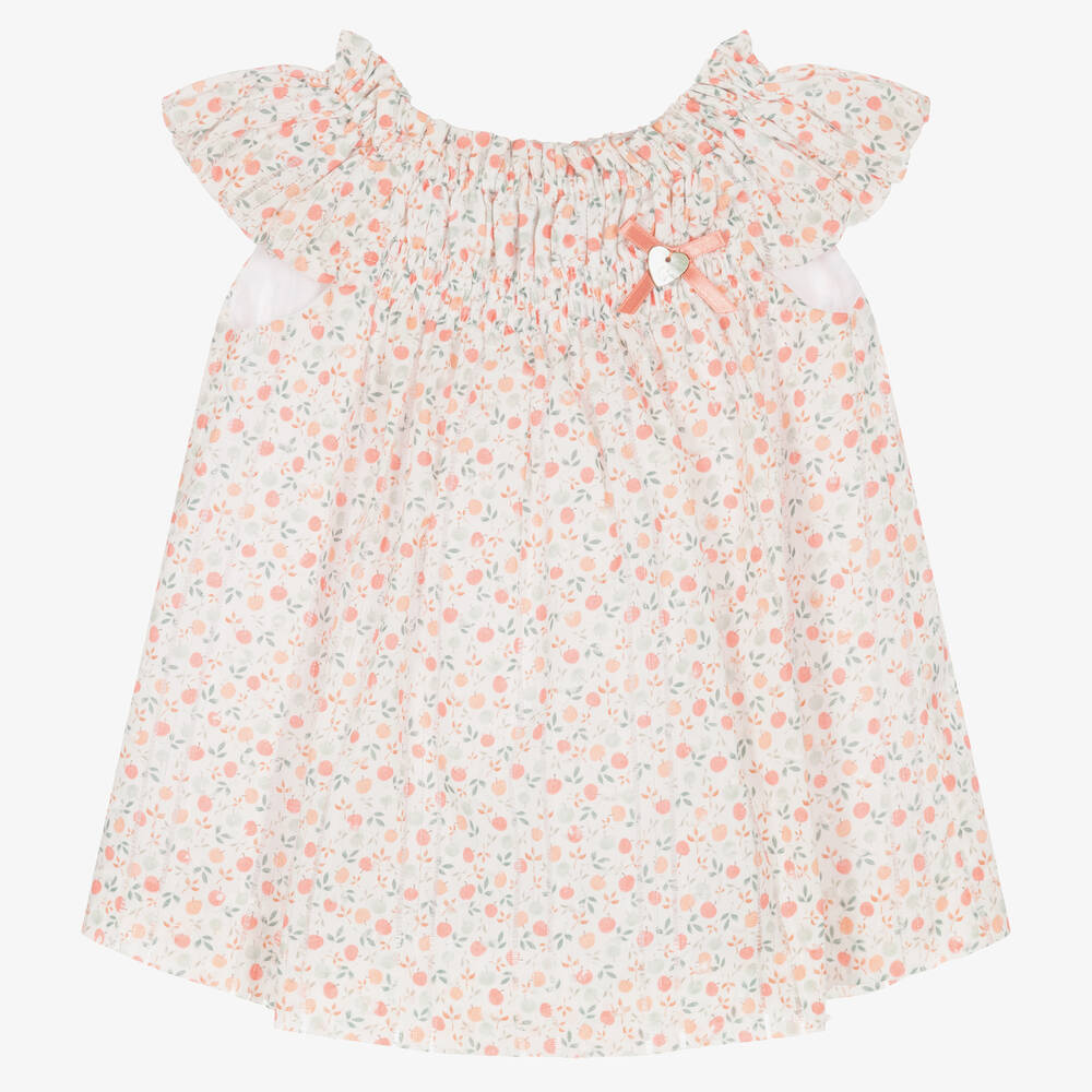 Artesania Granlei Baby Girls White Fruit Print Dress