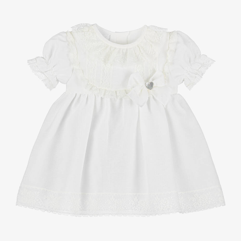 Artesanía Granlei - فستان لون أبيض مزين بدانتيل للمولودات | Childrensalon