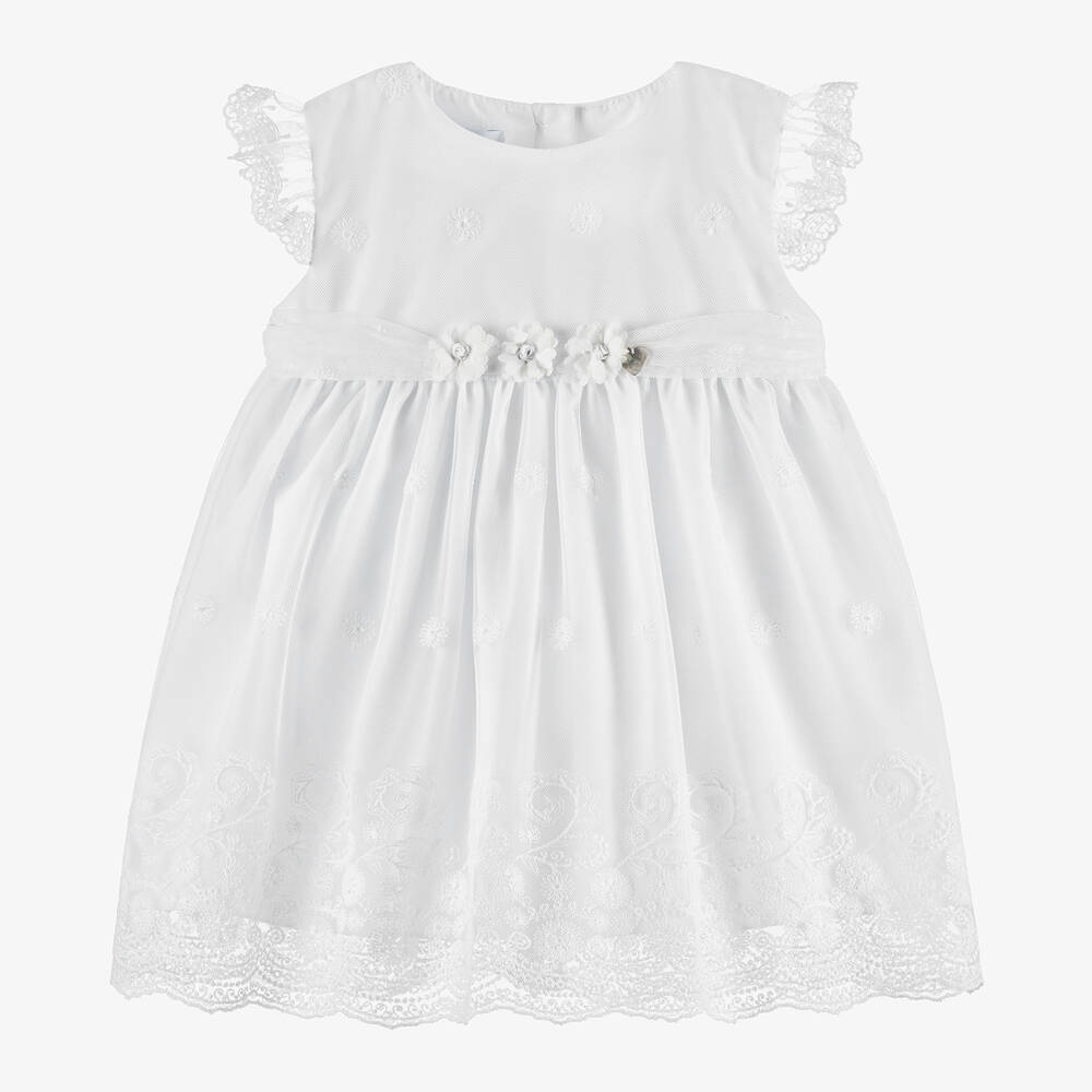 Artesanía Granlei - Robe blanche en tulle et dentelle bébé | Childrensalon