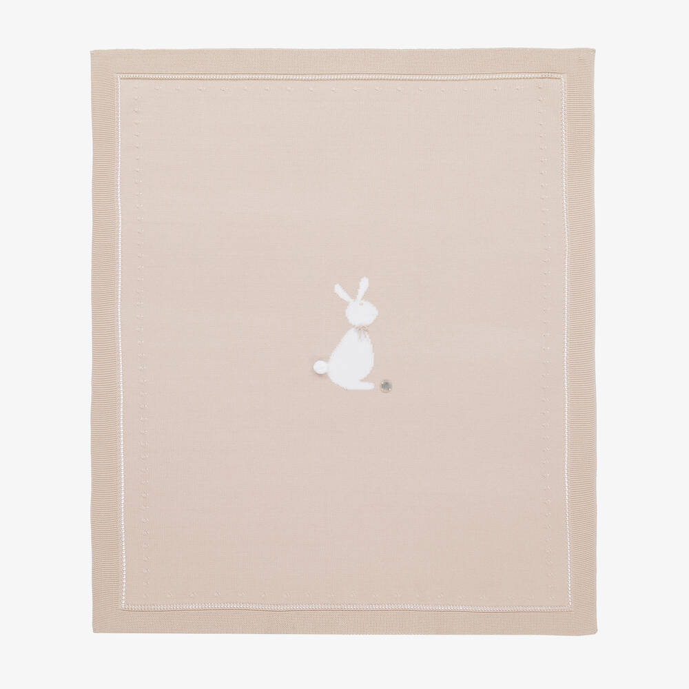 Artesania Granlei Beige Cotton Knit Bunny Blanket (82cm) In Neutral