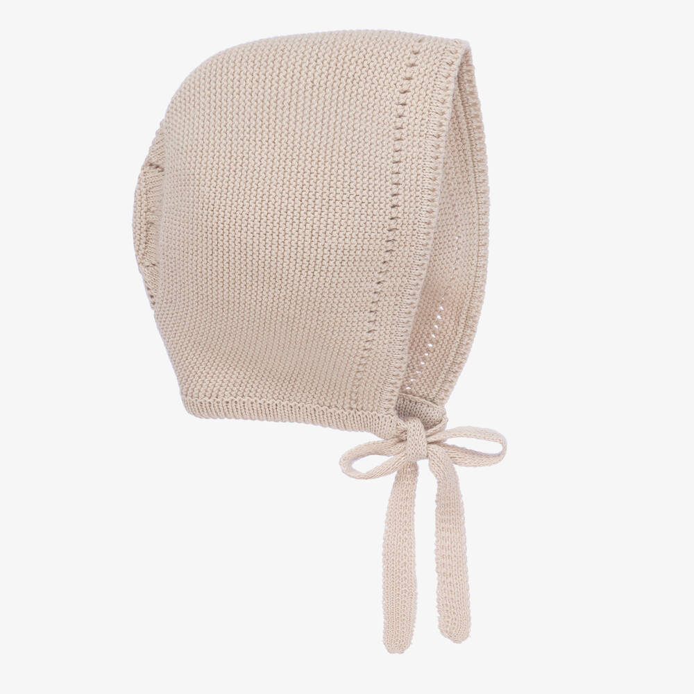Artesanía Granlei - Beige Knitted Baby Bonnet | Childrensalon