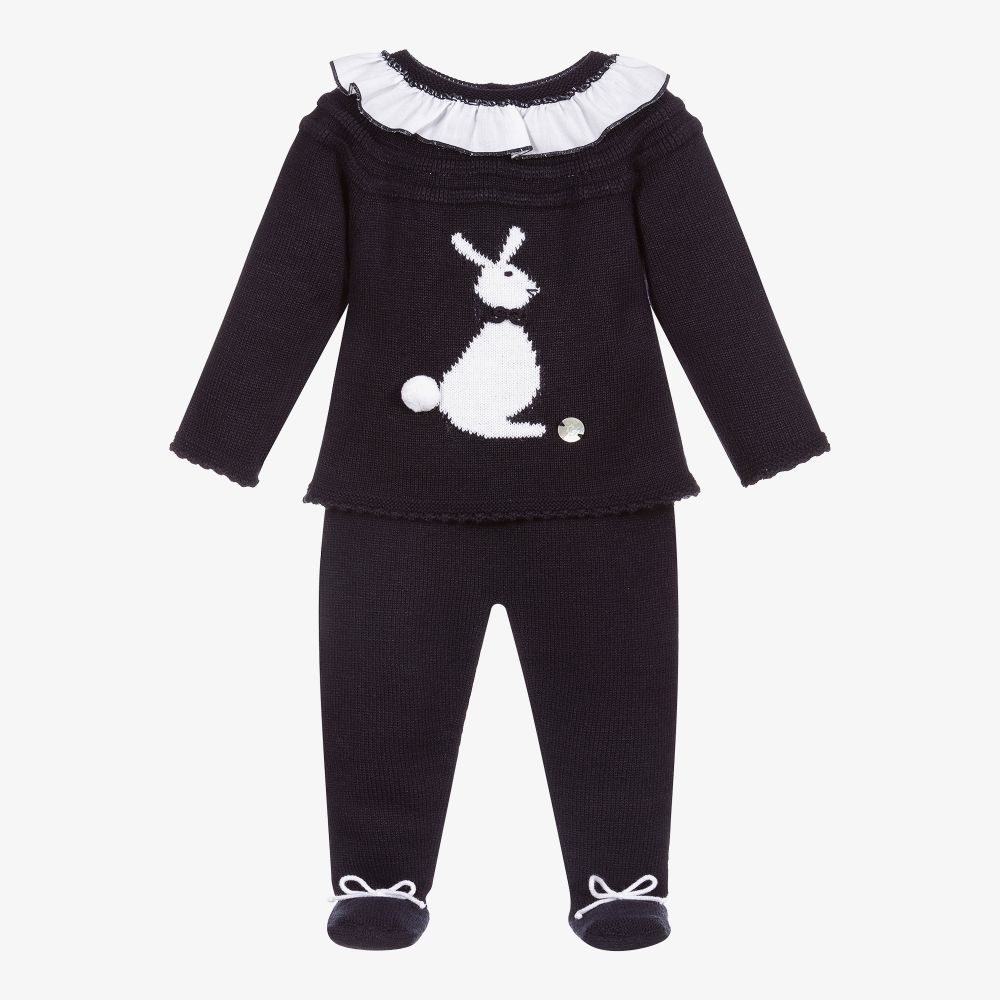Artesania Granlei Girls Blue Bunny 2 Piece Babygrow In Black