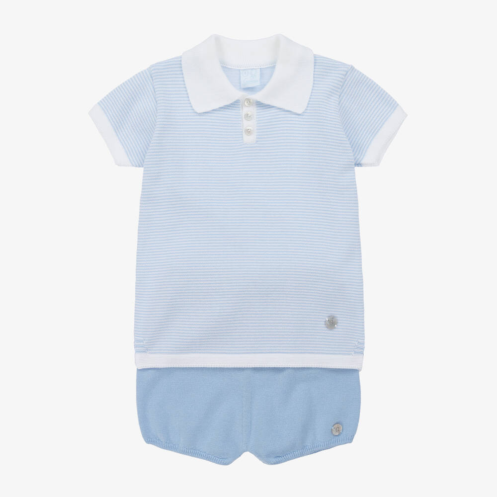 Artesania Granlei Babies' Boys Blue Striped Cotton Shorts Set