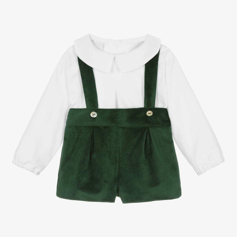 Artesanía Granlei - Рубашка и зеленые шорты из хлопкового бархата | Childrensalon
