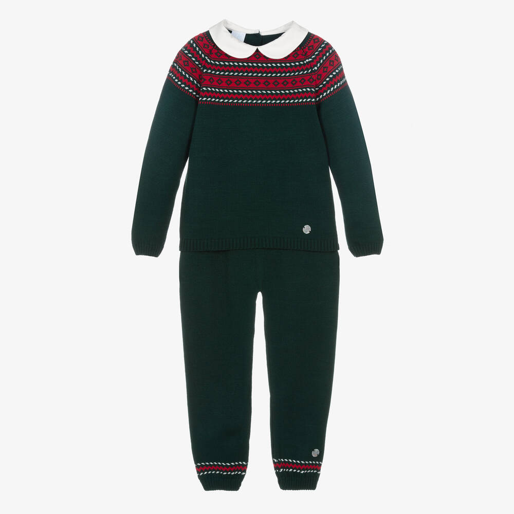 Artesanía Granlei - Boys Green Fair Isle Knit Trouser Set | Childrensalon