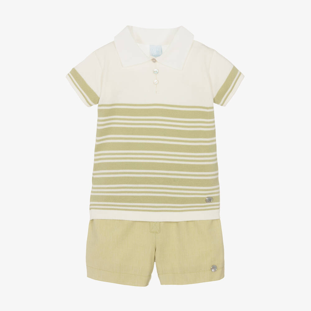 Artesania Granlei Babies' Boys Green Stripe Cotton Shorts Set