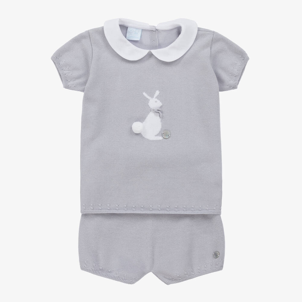 Artesania Granlei Babies' Boys Grey Cotton Bunny Shorts Set