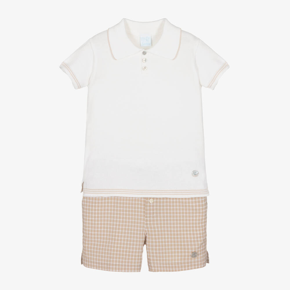 Artesanía Granlei - Boys Ivory & Beige Cotton Shorts Set | Childrensalon