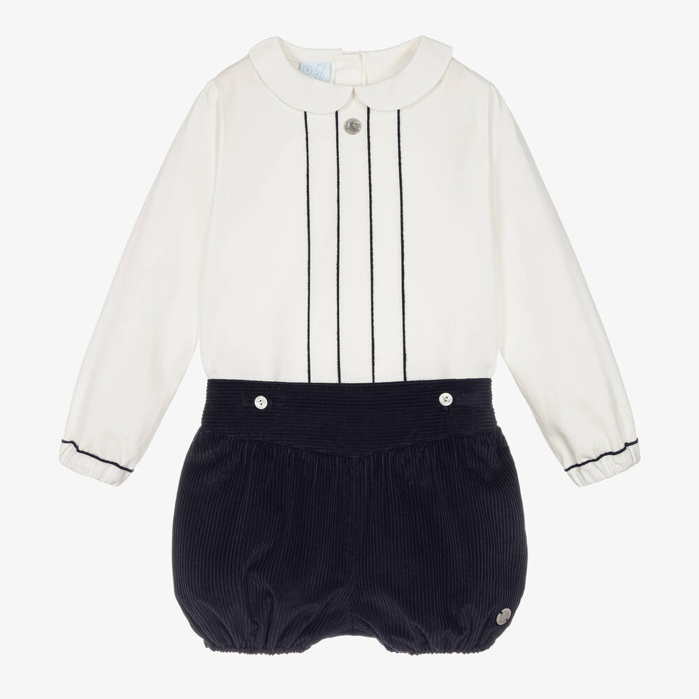 Artesanía Granlei - Boys Ivory & Navy Blue Buster Suit | Childrensalon