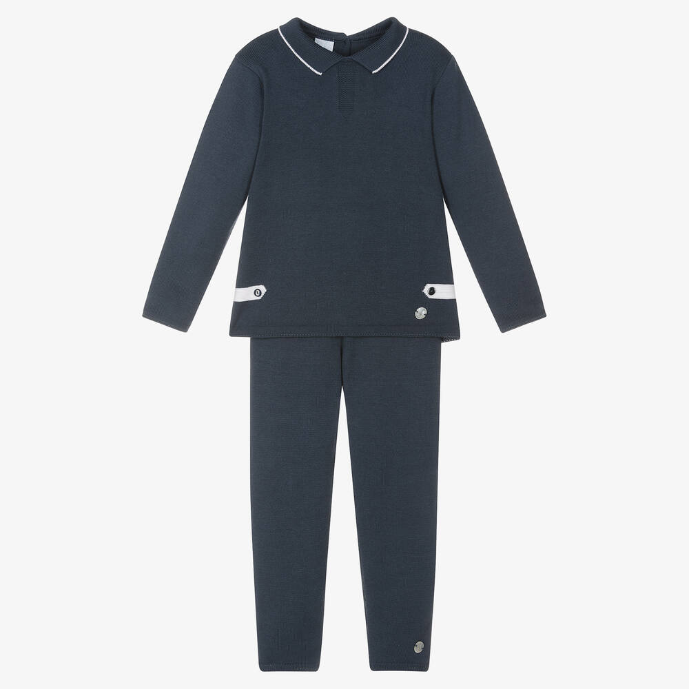 Artesanía Granlei - Boys Navy Blue Knitted Trouser Set | Childrensalon