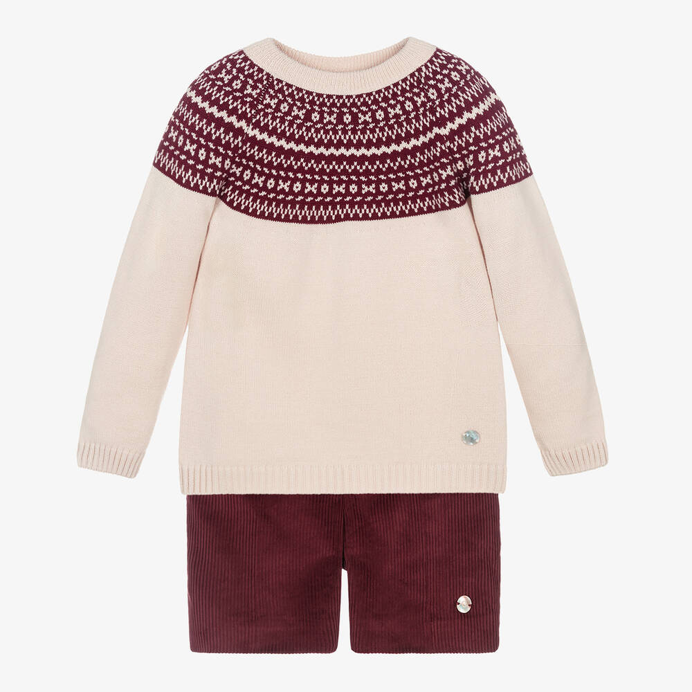 Artesanía Granlei - Boys Red Corduroy Shorts Set | Childrensalon