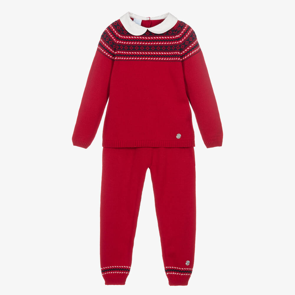 Artesanía Granlei - Boys Red Fair Isle Knit Trouser Set | Childrensalon