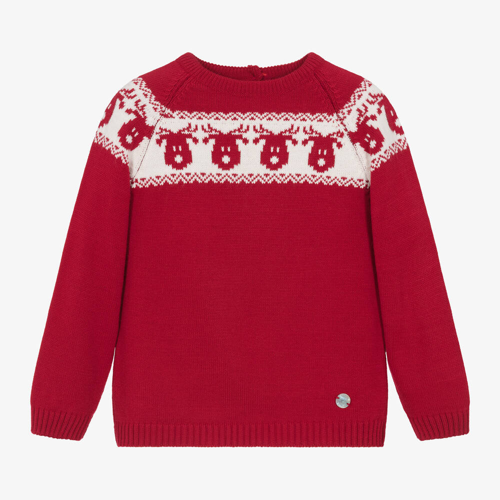 Artesanía Granlei - Boys Red Fair Isle Reindeer Jumper | Childrensalon