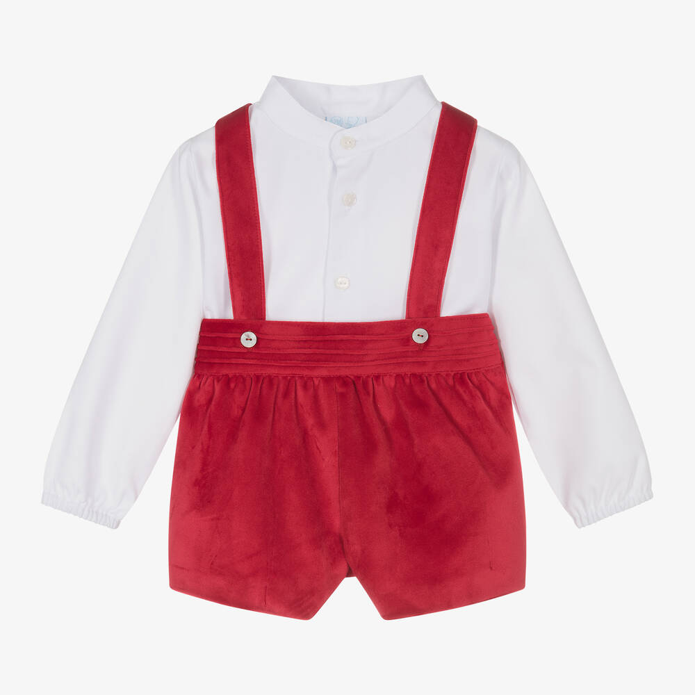 Artesanía Granlei - Boys Red Velvet Shorts Set | Childrensalon