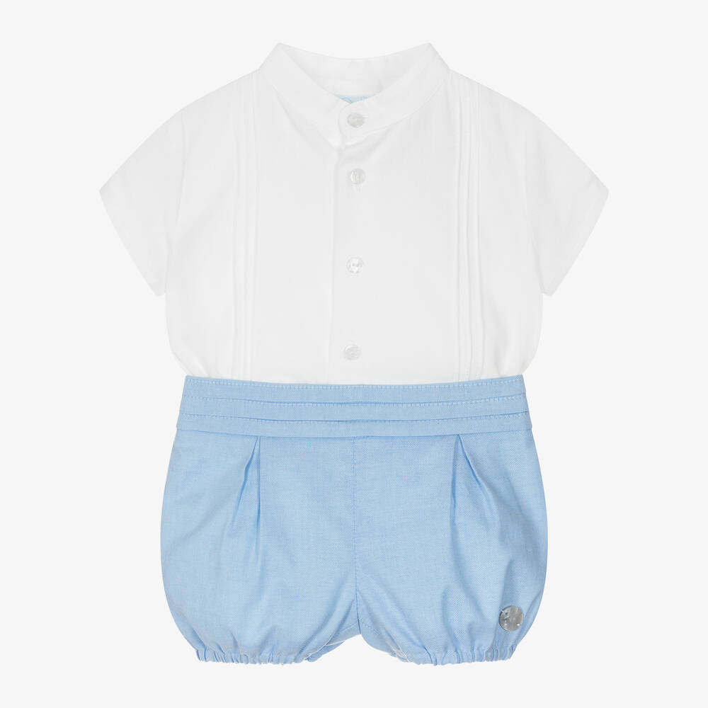 Artesanía Granlei - Boys White & Blue Organic Cotton Shorts Set | Childrensalon