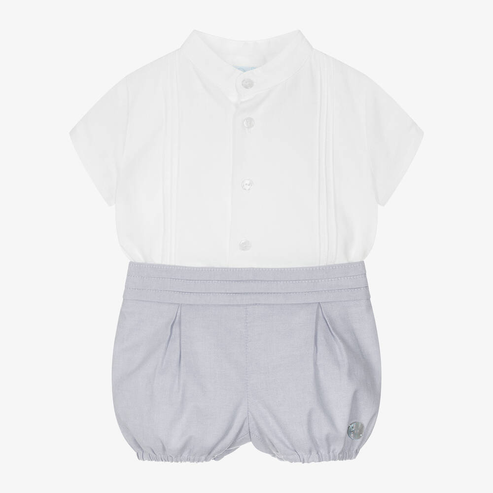 Artesanía Granlei - Boys White & Grey Organic Cotton Shorts Set | Childrensalon