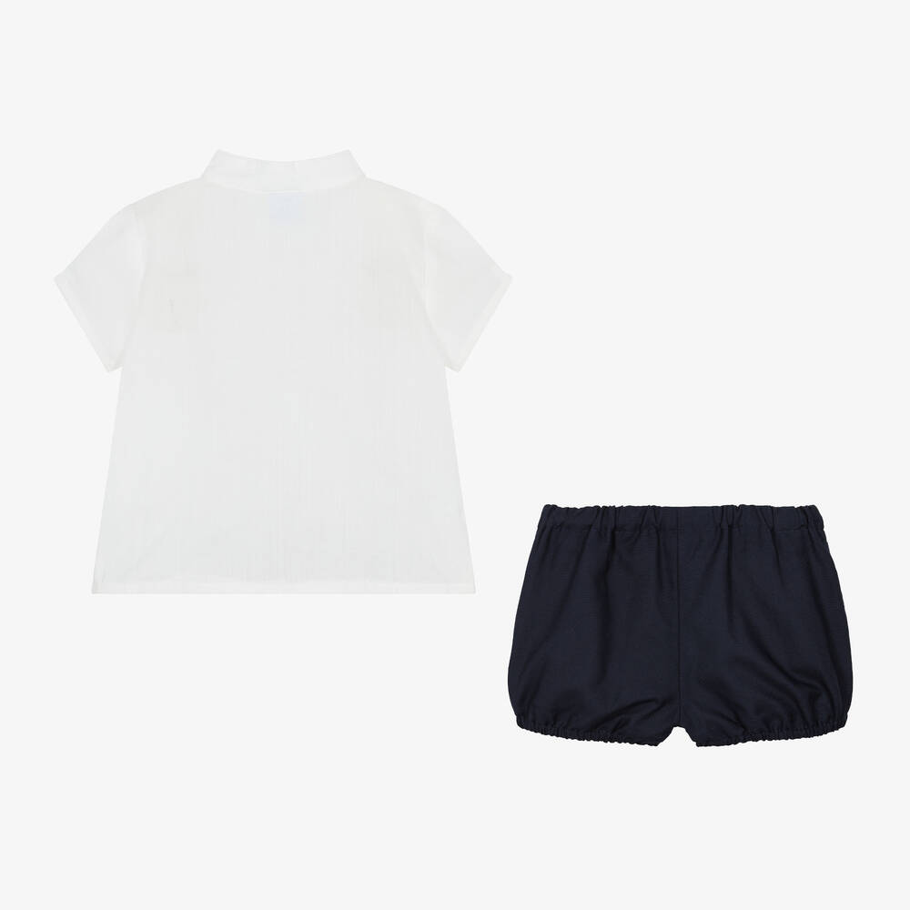 Artesanía Granlei - Boys White & Navy Blue Organic Cotton Shorts Set ...