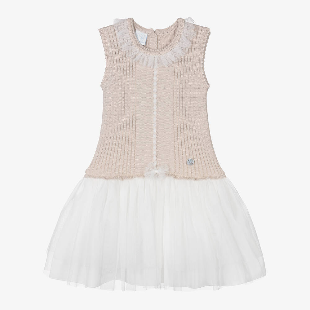 Artesanía Granlei - Бежевое трикотажное платье с юбкой-пачкой для девочек | Childrensalon