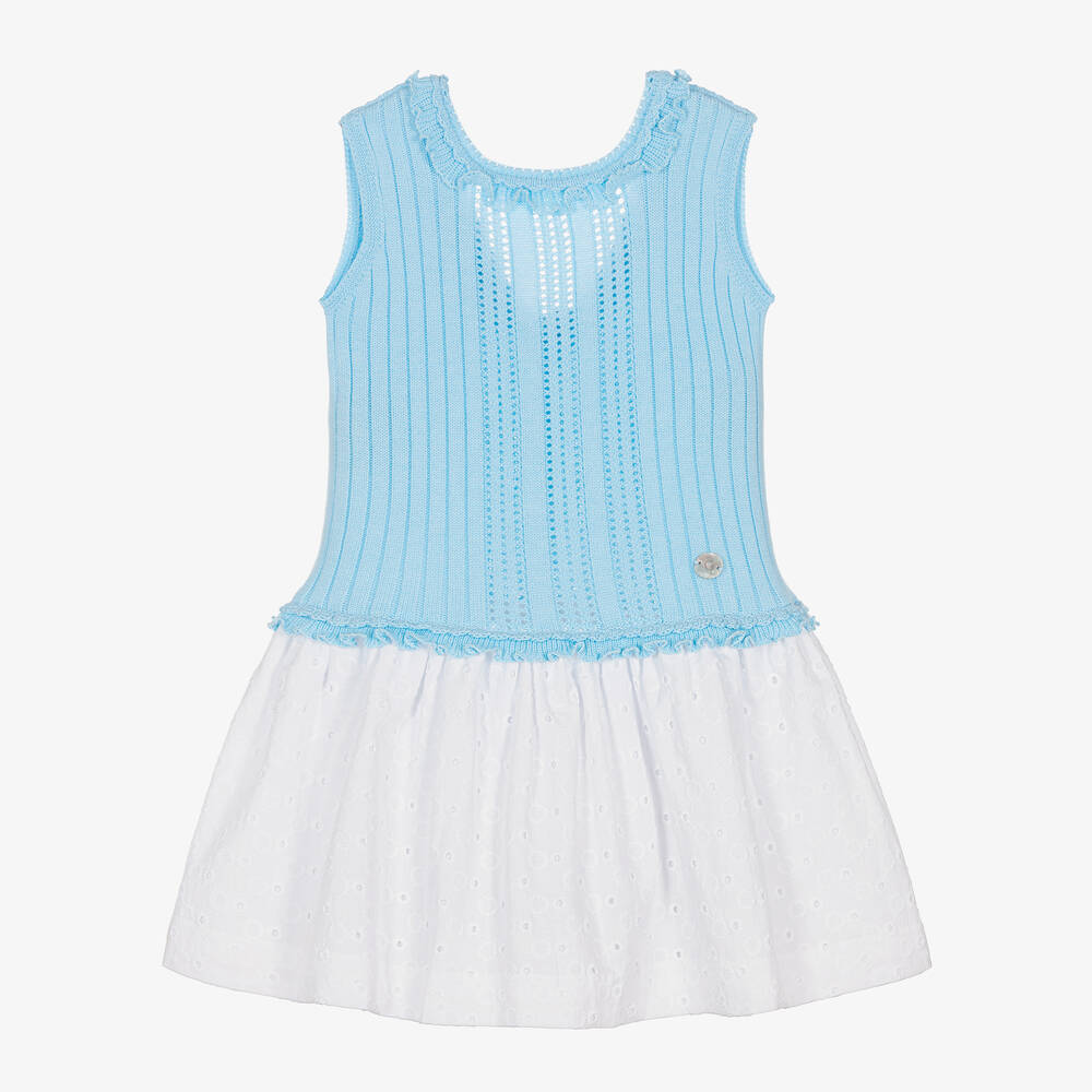 Artesanía Granlei - Robe bleue en maille de coton fille | Childrensalon
