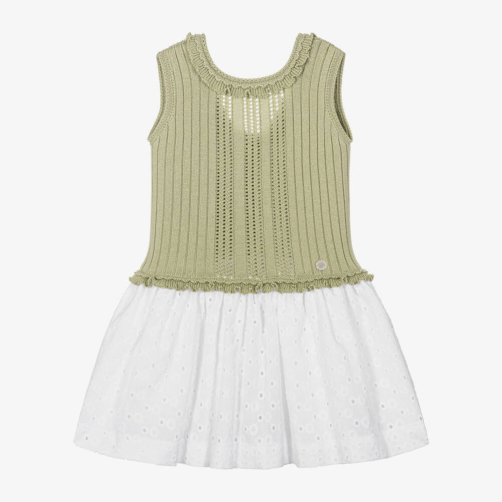 Artesanía Granlei - Girls Green Cotton Knitted Dress | Childrensalon