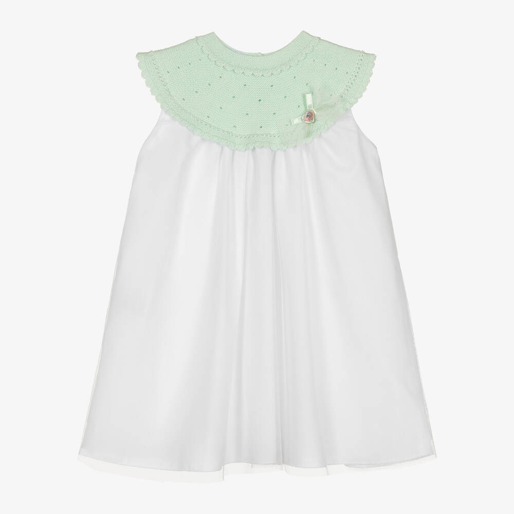 Artesanía Granlei - Girls Green Knit & Tulle Dress | Childrensalon