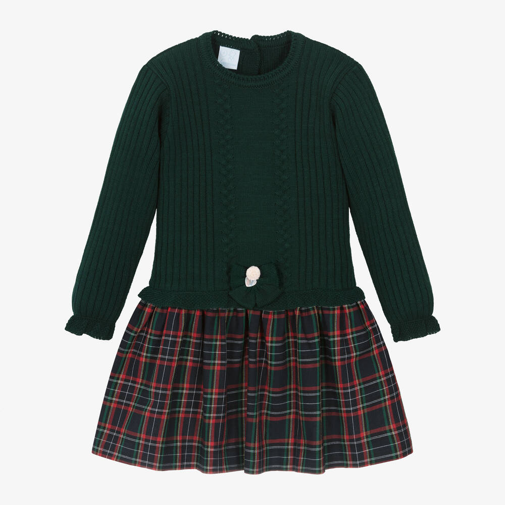 Artesanía Granlei - Girls Green Tartan Knitted Dress | Childrensalon